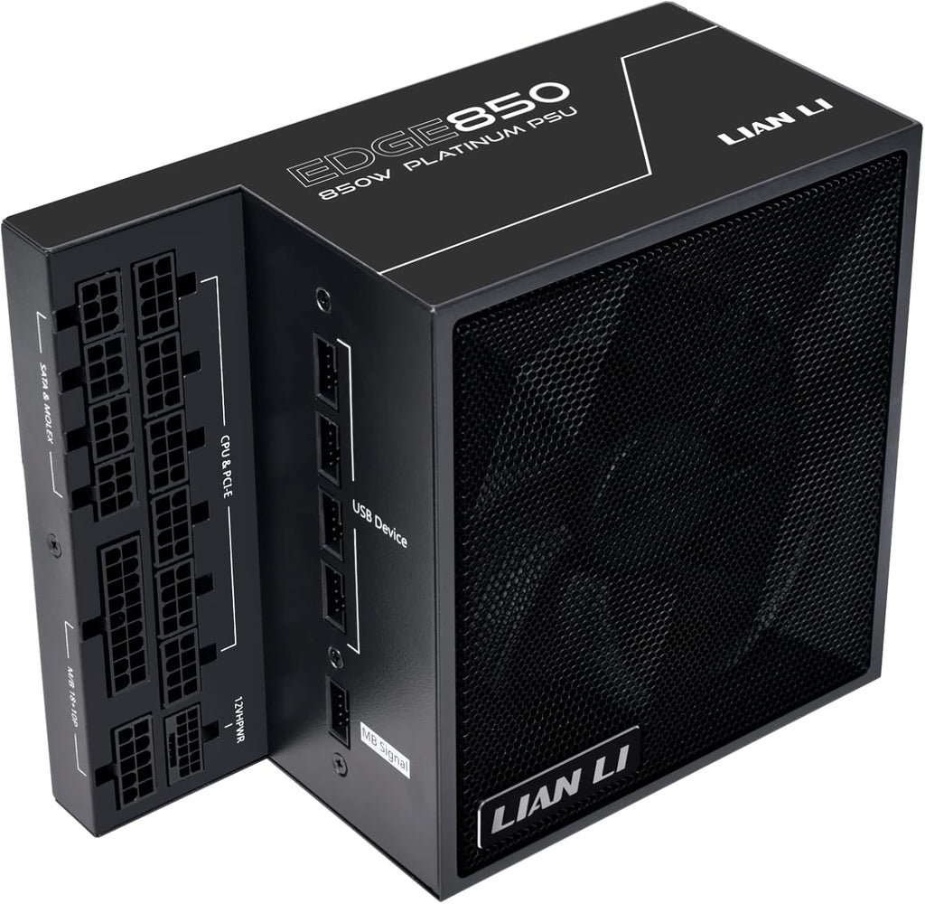 Lian Li Edge Series-850W Full Modular Power Supply-80 Plus Platinum-ATX 3.0, 3.1-PCIE 5.1-L-Shape Design for Dual Chamber Case