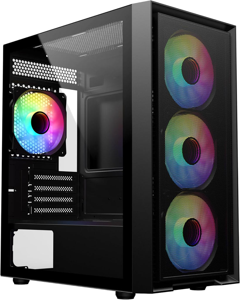 SAMA M203 M-ATX/ITX Computer Case Tempered Glass Window with 4 RGB Fans - Black