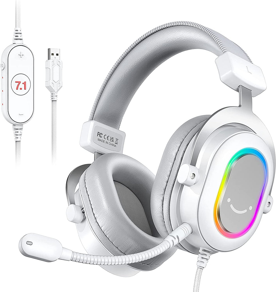 FIFINE AmpliGame H6 USB Headset for PC Gaming with RGB, In-line Controls of 7.1, EQ modes Volume & Mute - White