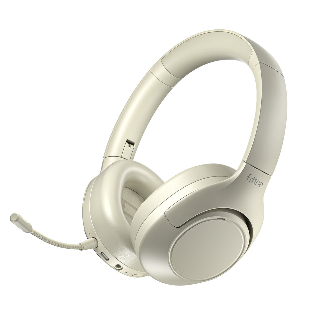 FIFINE X3 Over-ear Wireless Headphone with Active Noise Canceling, Bluetooth 5.2, Three Modes, Detachable Boom Microphone - White