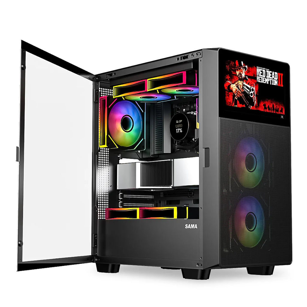 SAMA 4367 V Play ATX Pc Case with 8 Inch Led Screen,3 PWM Argb Fans Pre-Installed PC Case  - Black