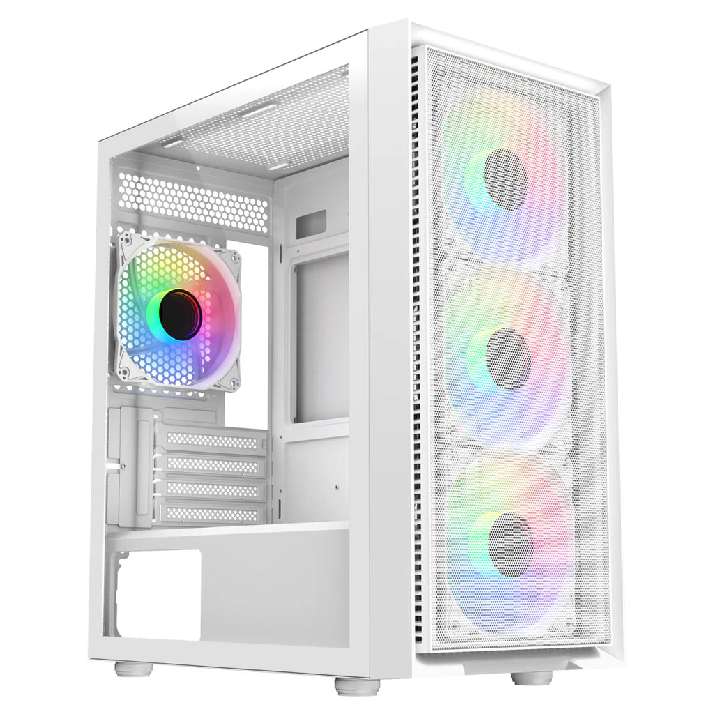 SAMA M203 M-ATX/ITX Computer Case Tempered Glass Window with 4 F-RGB Fans - White