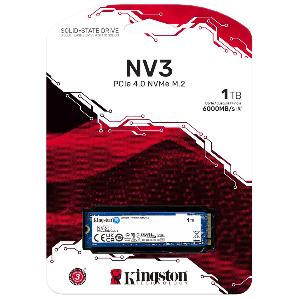 Kingston NV3 1TB M.2 2280 NVMe SSD | PCIe 4.0 Gen 4x4 | Up to 6000 MB/s | SNV3S/1000G